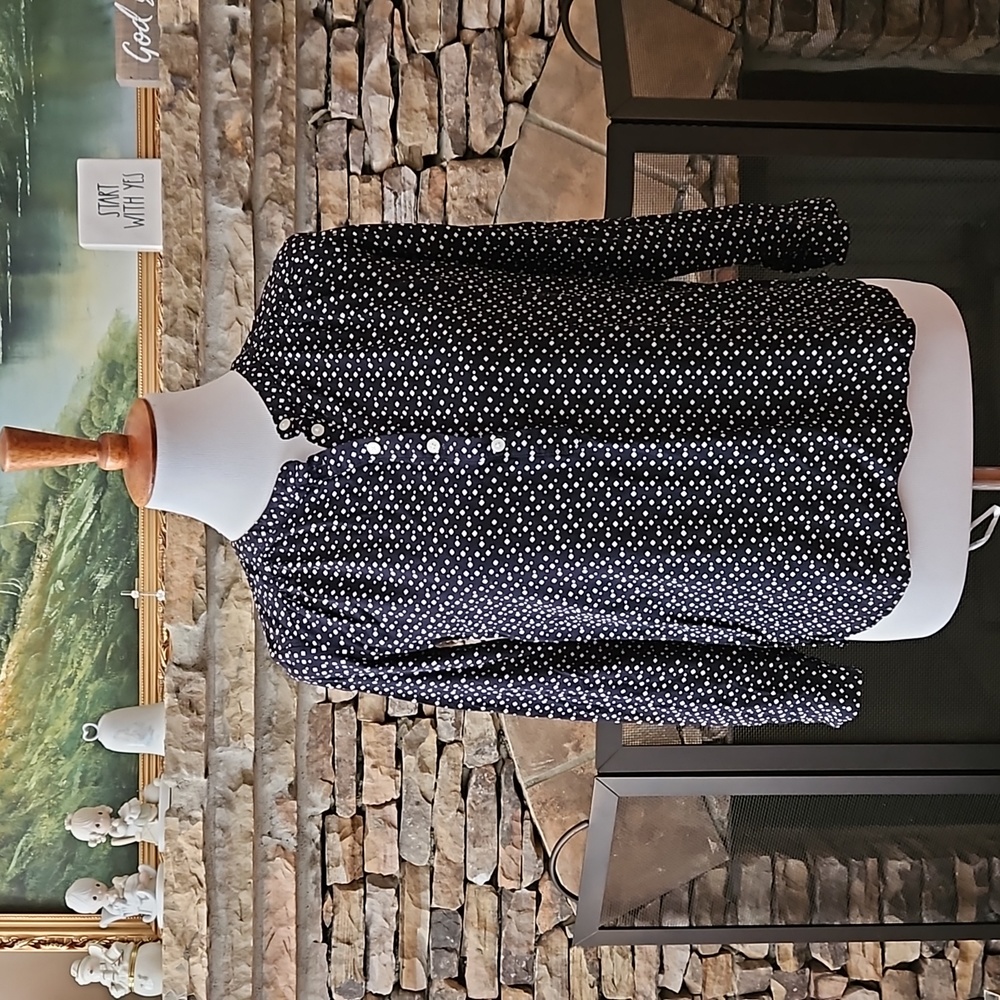 Loft Henley Utility Navy Diamond Blouse